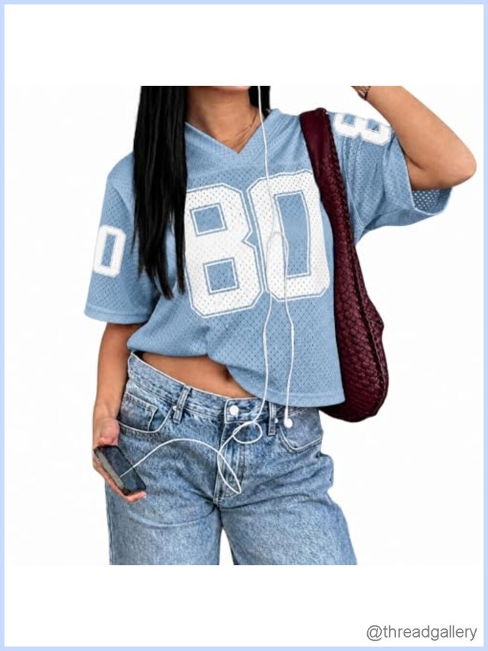 Women's Oversized Graphic Jersey Tee V-Neck Drop Shoulder